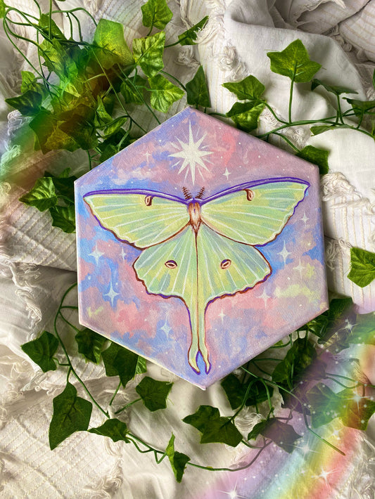 Luna Moth Original Acrylic Painting 🦋🧚🏼🌱💫