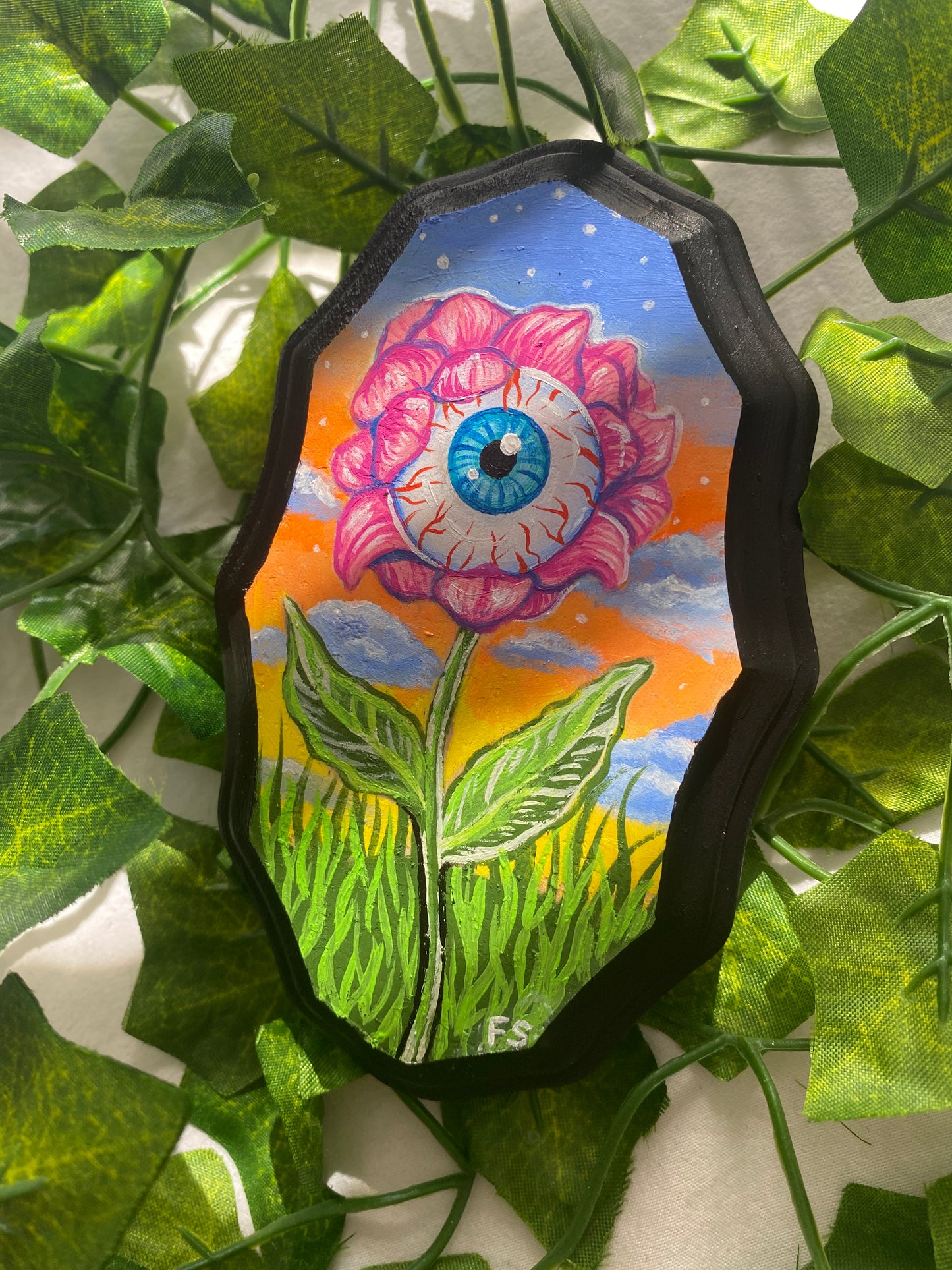 Original Eyeball Wood Plaque Mini Painting 🌈🧚🏼🎨✨🤍