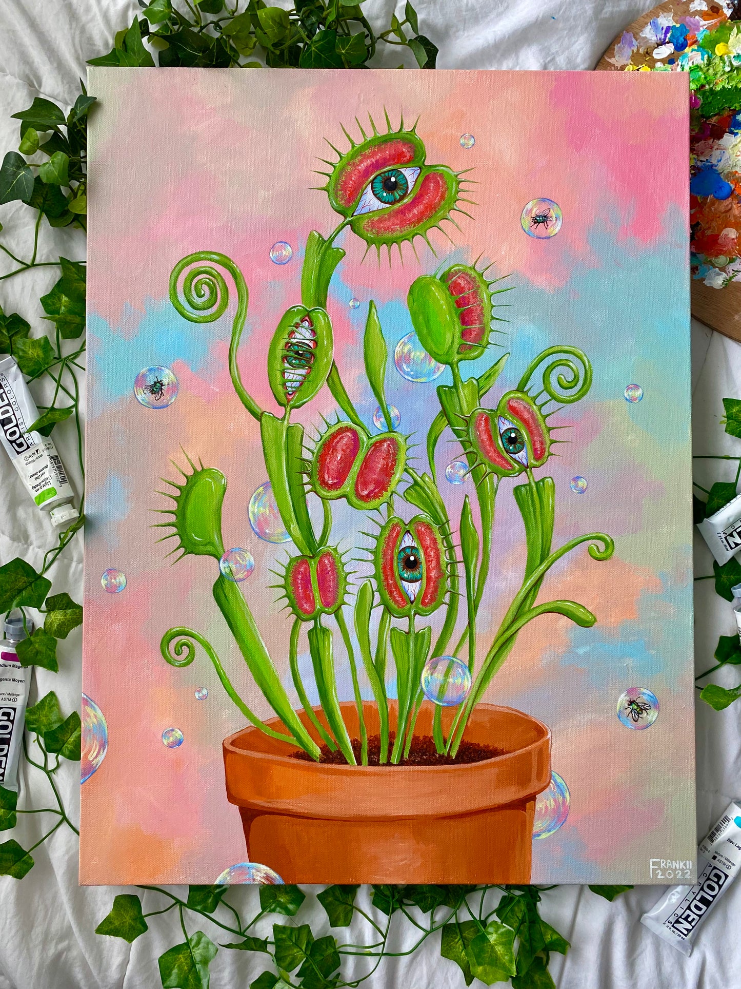 Venus Fl(Eye) Trap Original Acrylic Painting 🌸🌱👁🥝✨