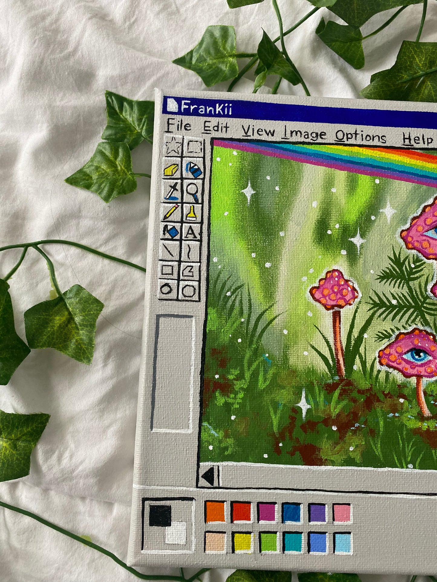 Original Pink Mushroom Painting 🍄🌈🎨💖🍃🌞