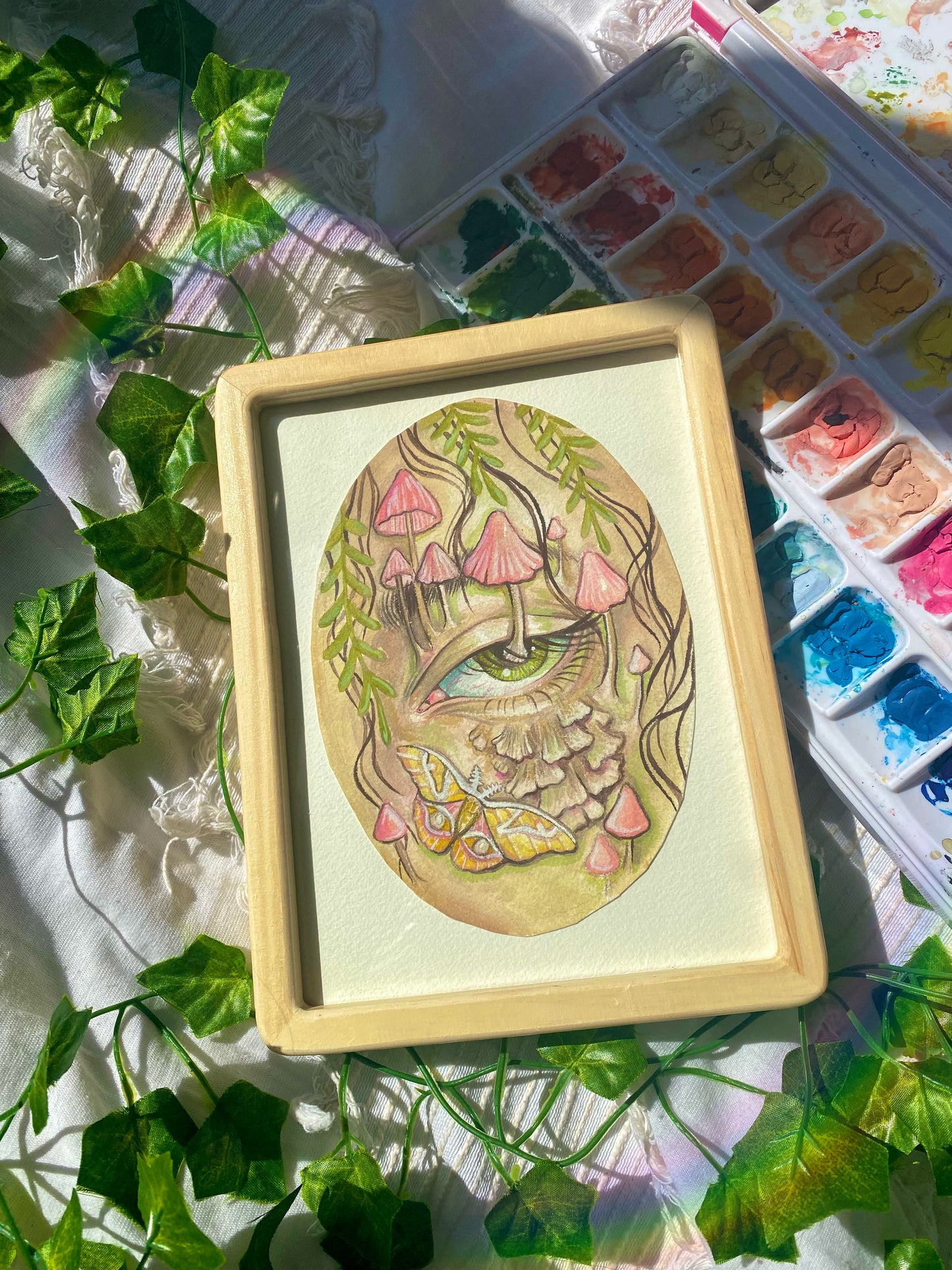 Original Mushroom Eye Framed Gouache Painting
