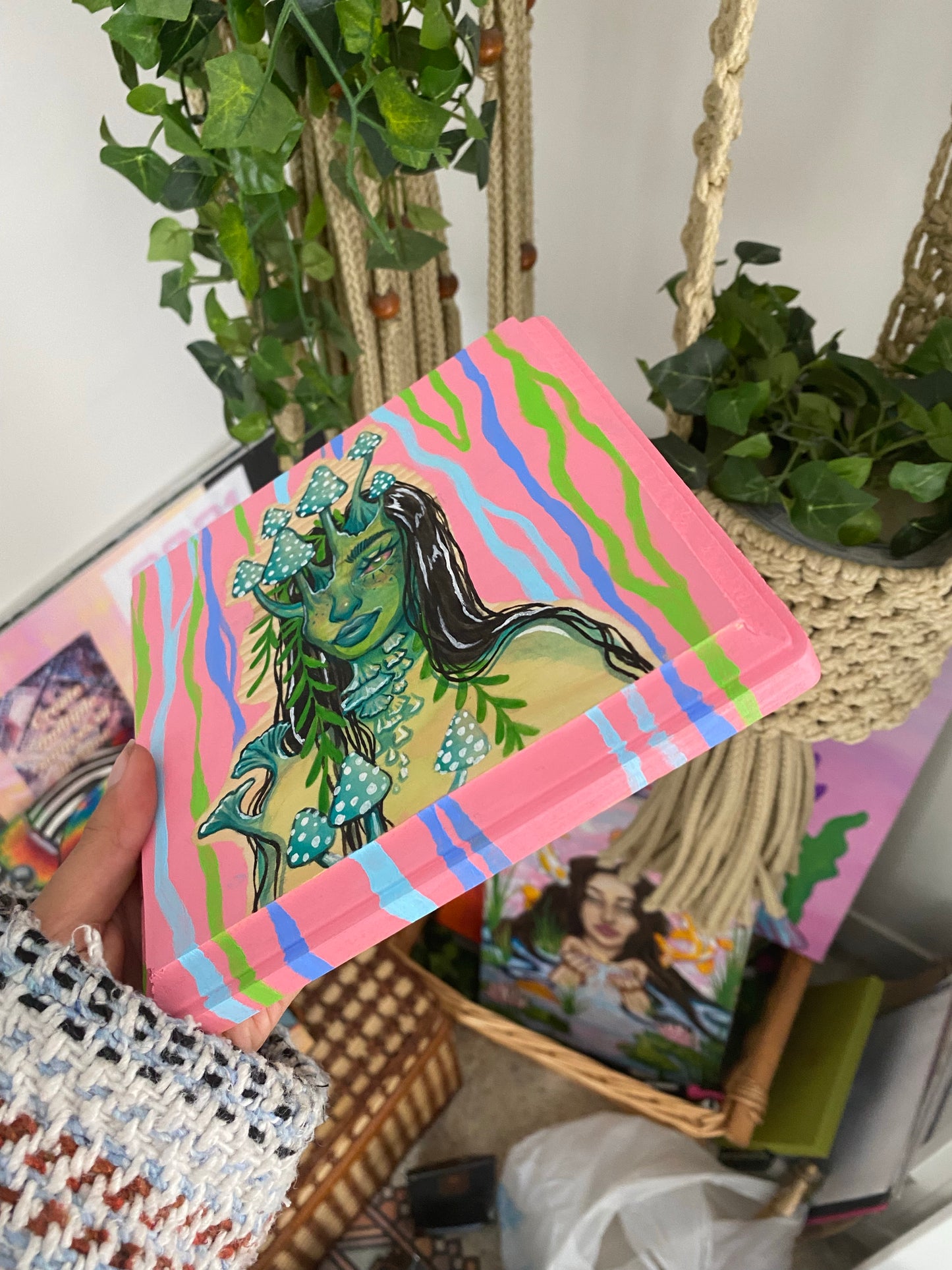 Original Zombie Painting On Wood Planque