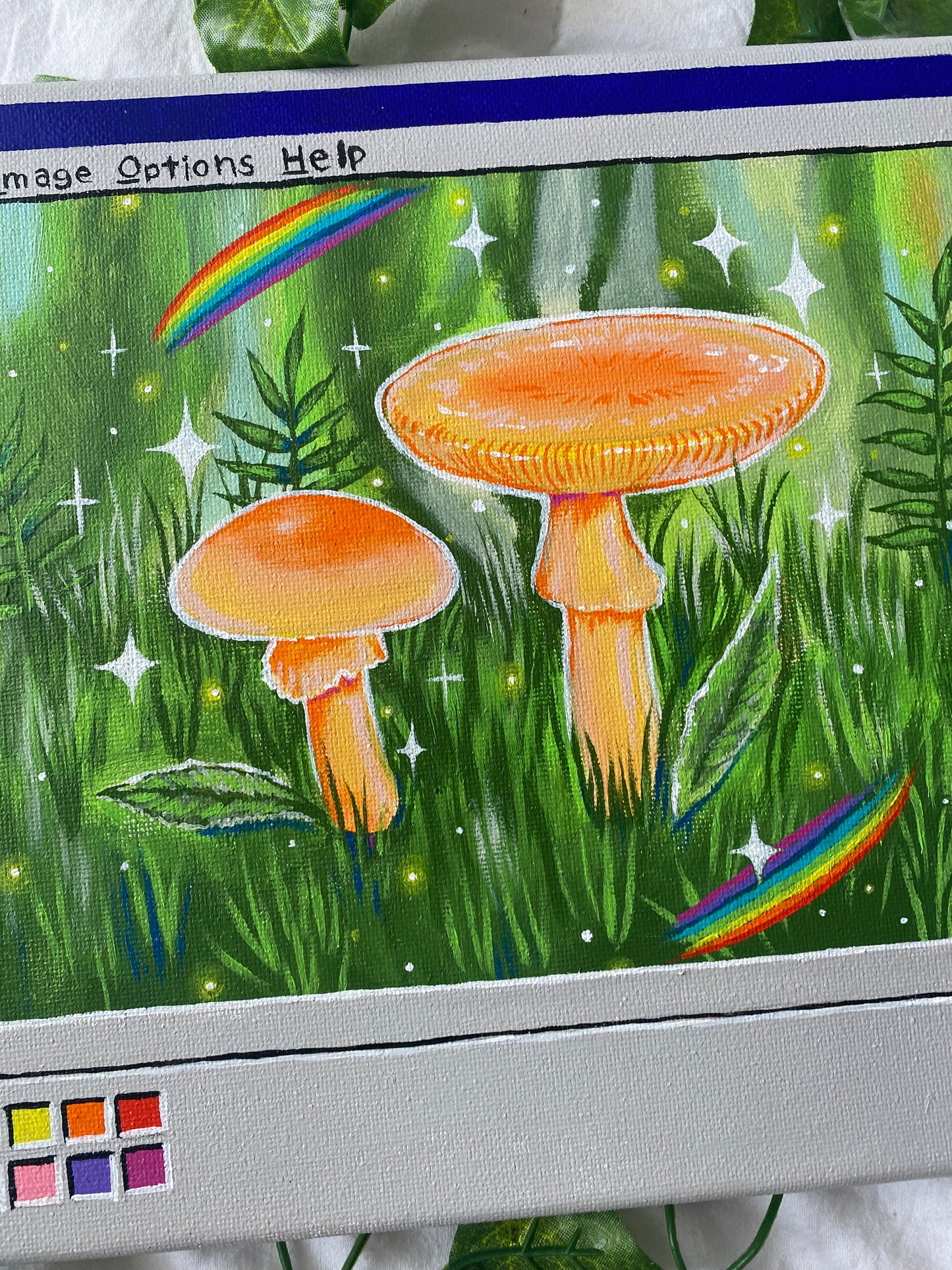 Original Orange Mushroom Paintbox Painting 🍄💖🌞🌈🪴🎨