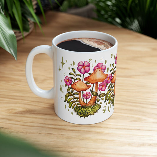 Whimsical Floral Mushroom Ceramic Mug