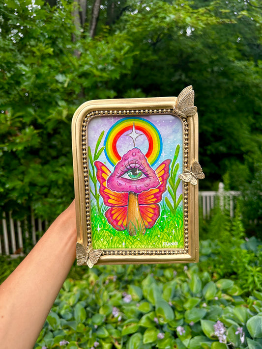 Framed Original Mixed Media Mushroom Fairy