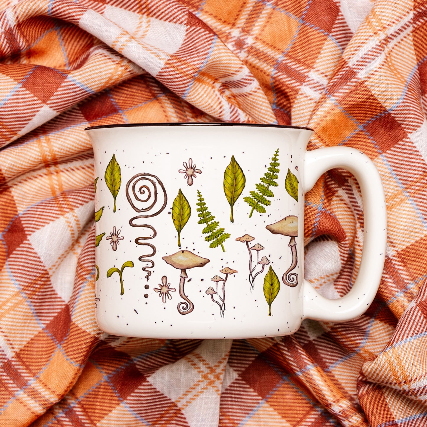 Forest Dweller Ceramic Mug 🌱🪵⛺️Speckled Cream 13oz