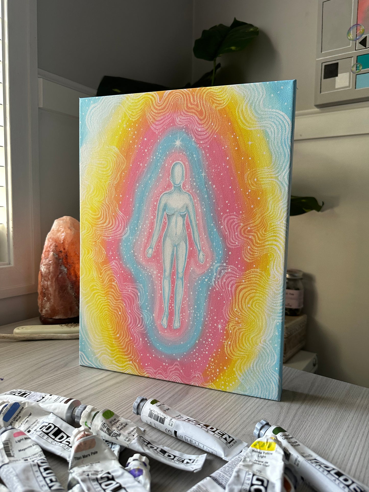 Aura Light Body Original Acrylic Painting 🎨🌸🐉🌙🧚🏽‍♂️