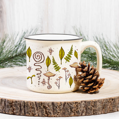 Forest Dweller Ceramic Mug 🌱🪵⛺️Speckled Cream 13oz