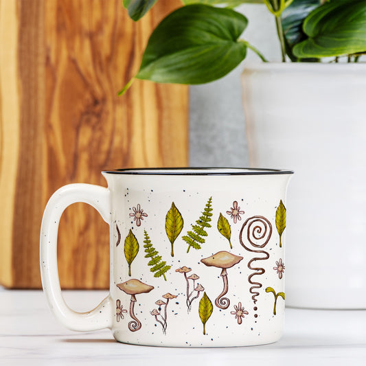 Forest Dweller Ceramic Mug 🌱🪵⛺️Speckled Cream 13oz