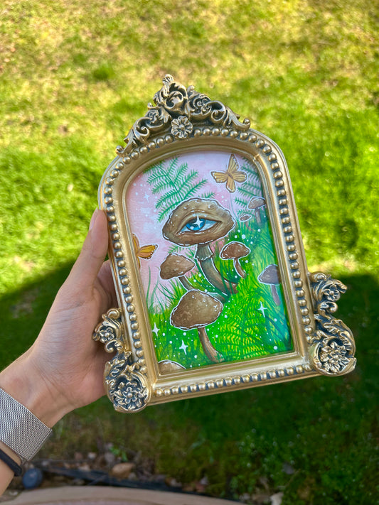 Gouache Original Framed Mushroom Painting 🌈✨🍄🫶🏼