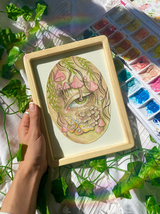 Original Mushroom Eye Framed Gouache Painting