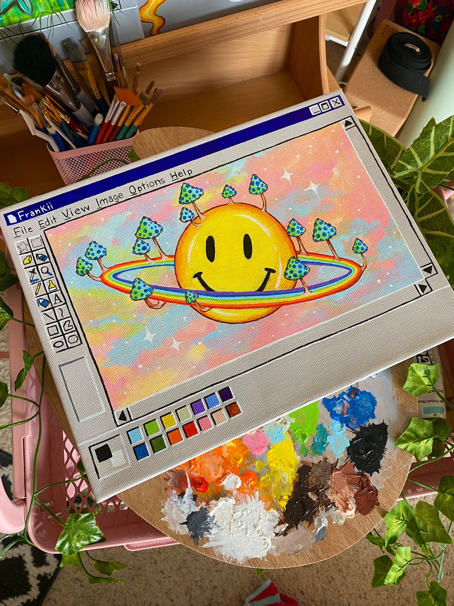 Smiley Saturn Original Paintbox Painting 🙂🪐🎨🌱✨