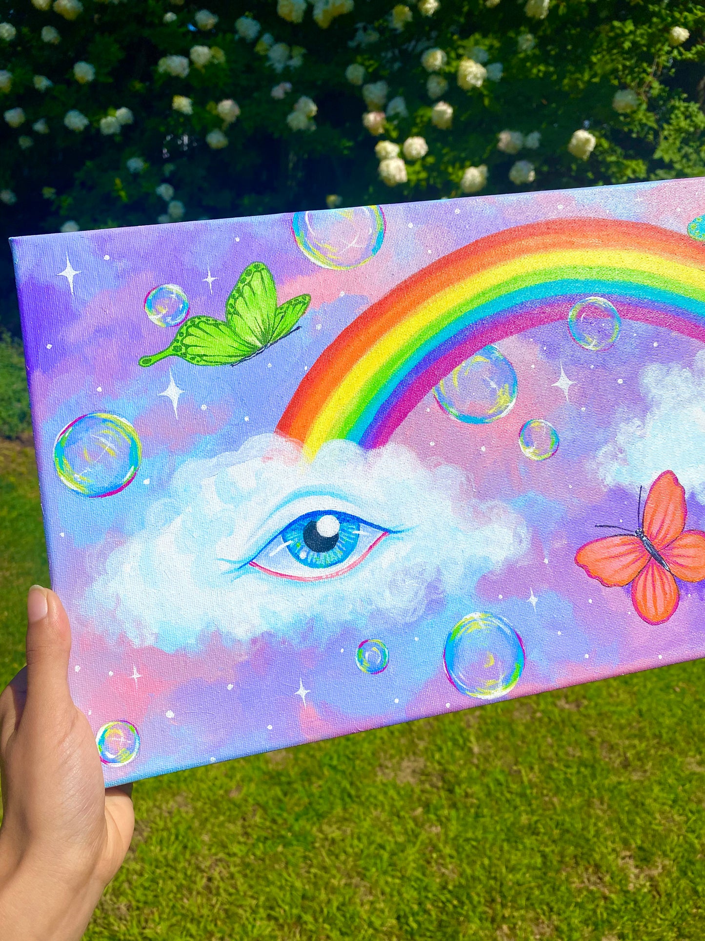 Original Rainbow Acrylic Painting 20x10 inches🌈☮️🌱✨