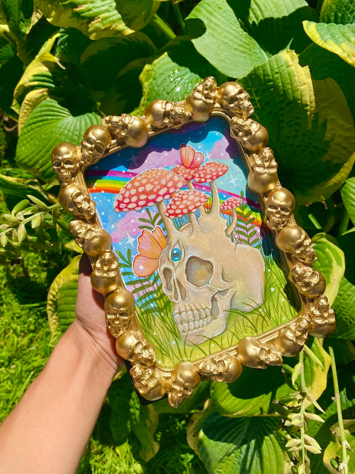 Skull Original Framed Gouache Painting 🎨🧚🏼💖🌱