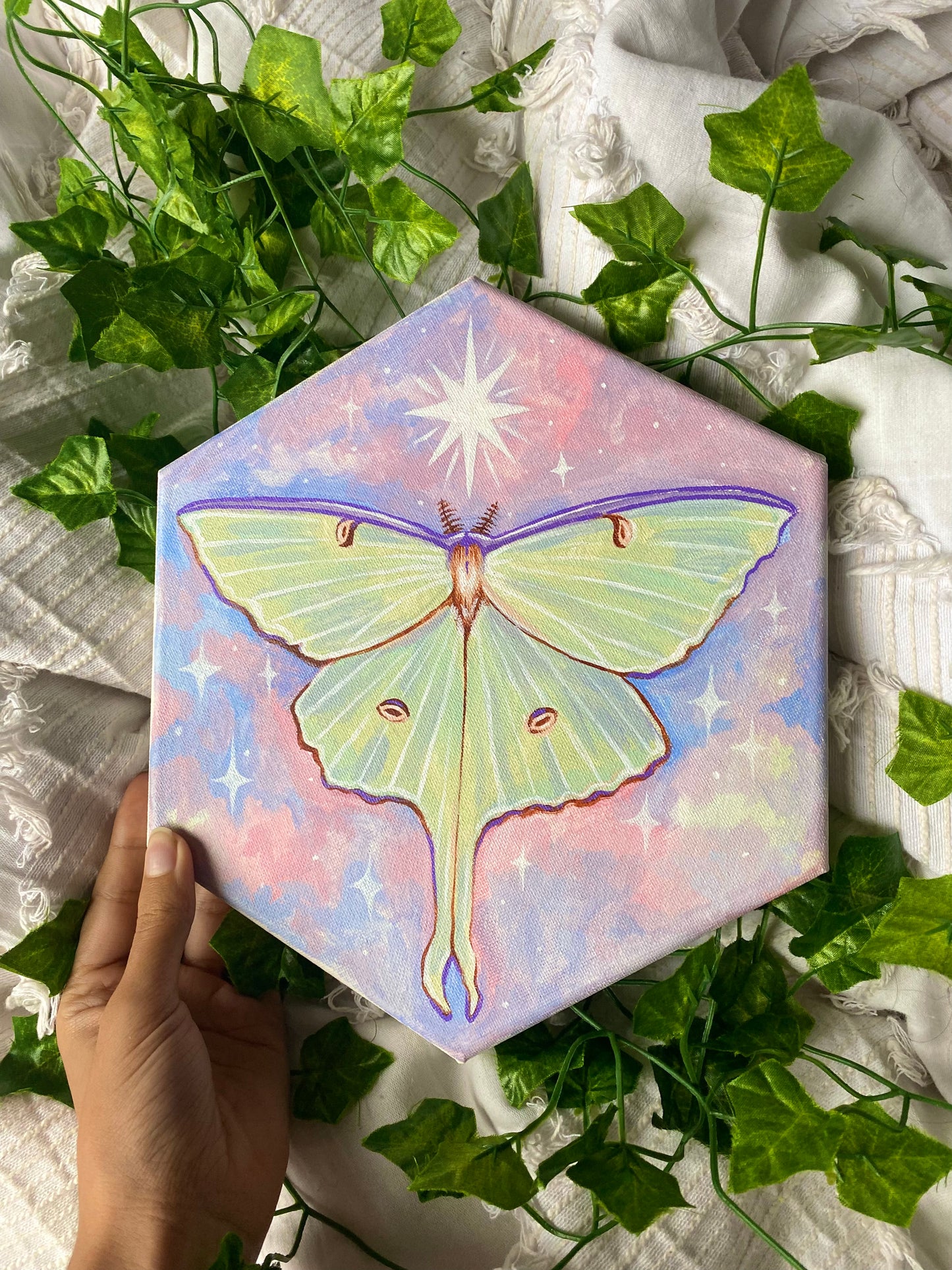 Luna Moth Original Acrylic Painting 🦋🧚🏼🌱💫