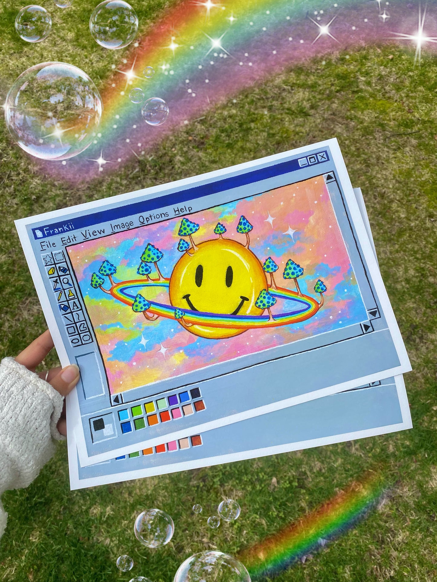 Smiley Saturn Paintbox Fine Art Print 🌞🌈🪐🌸🎨