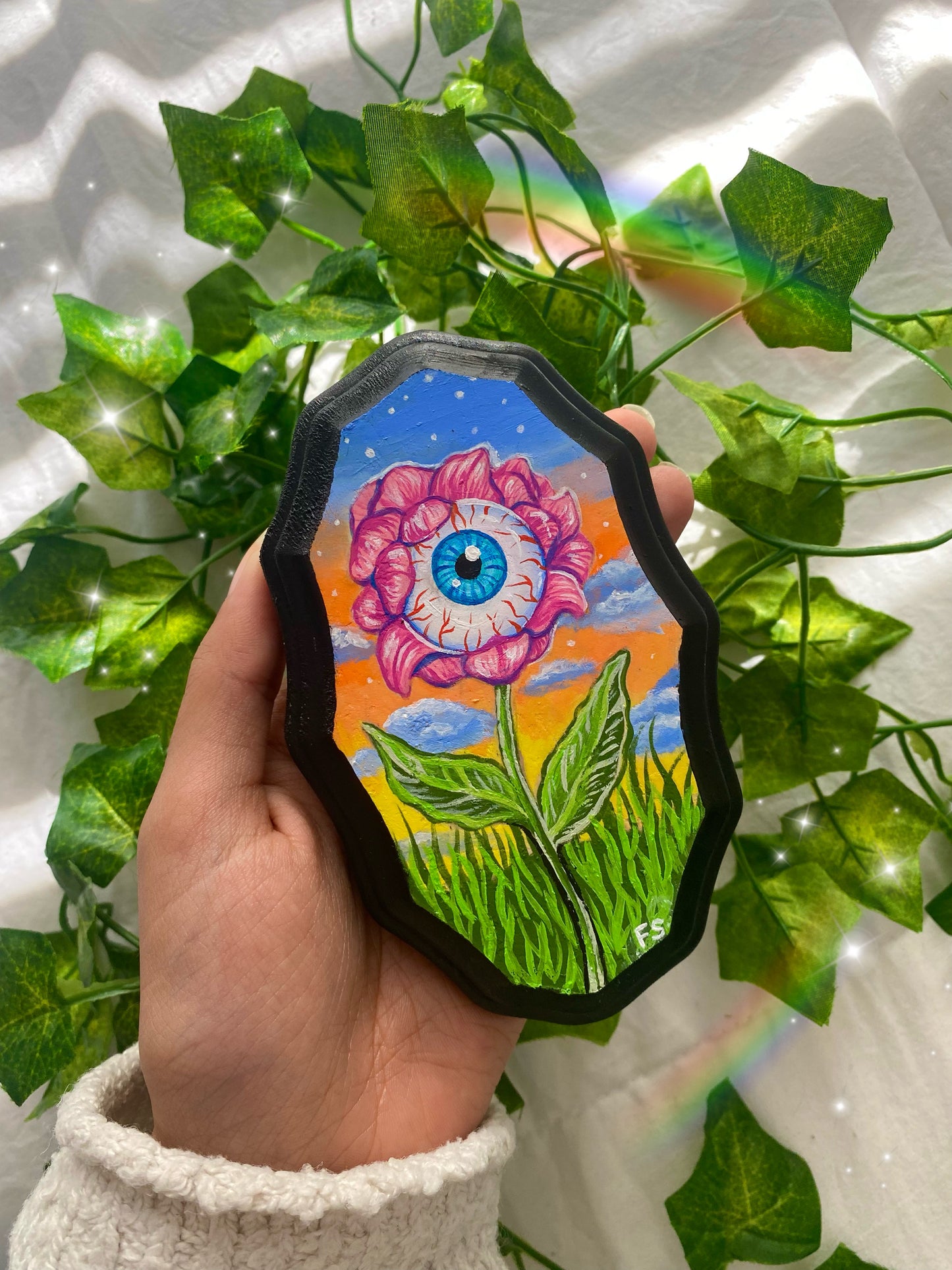 Original Eyeball Wood Plaque Mini Painting 🌈🧚🏼🎨✨🤍