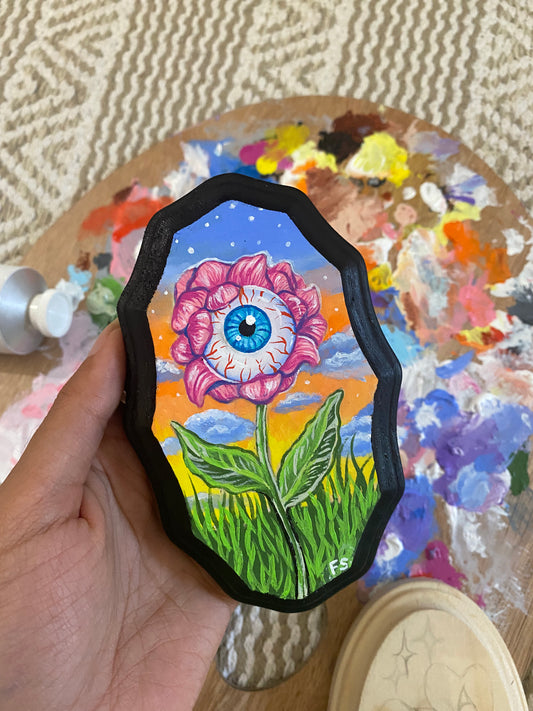 Original Eyeball Wood Plaque Mini Painting 🌈🧚🏼🎨✨🤍