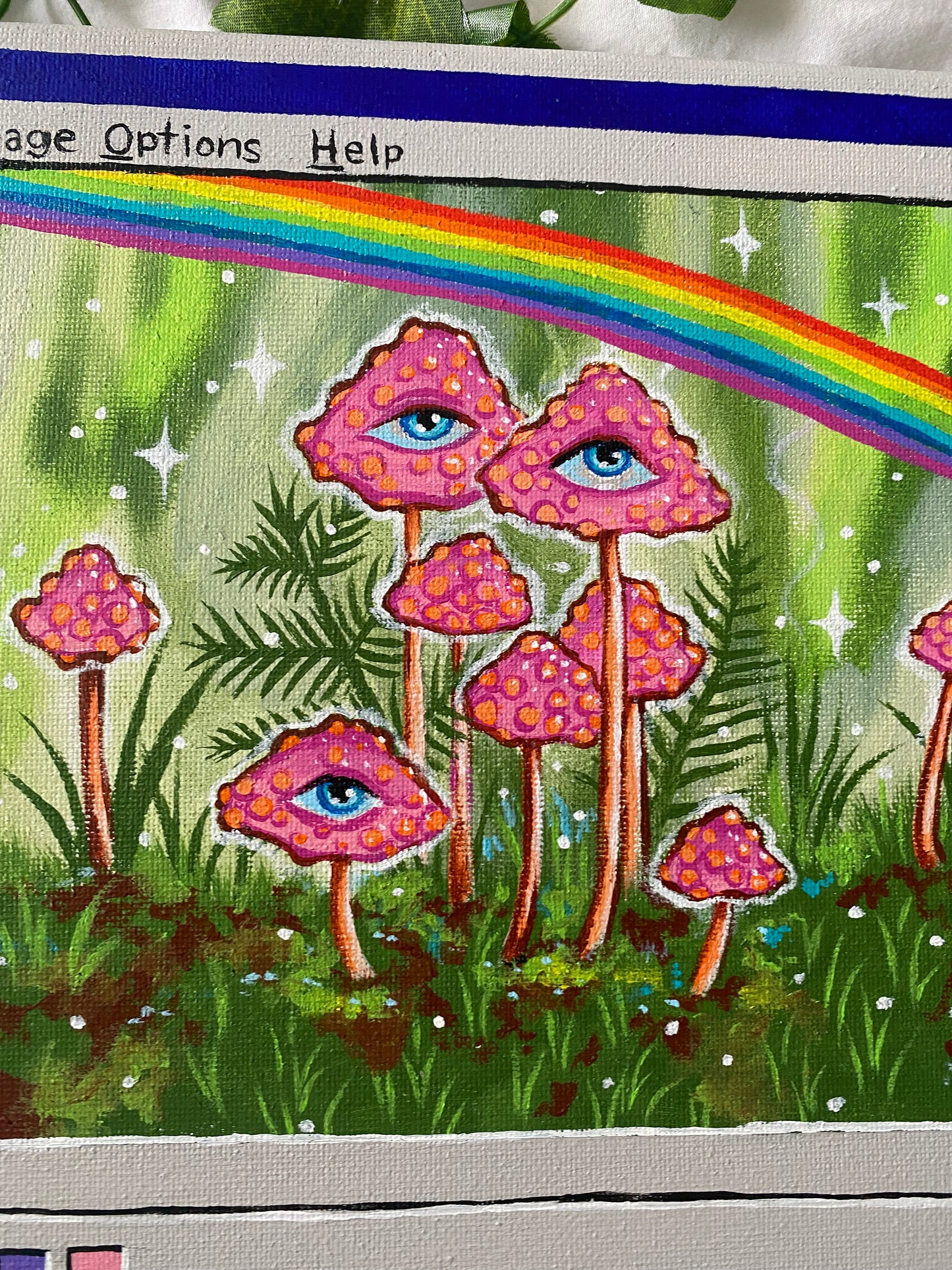 Original Pink Mushroom Painting 🍄🌈🎨💖🍃🌞