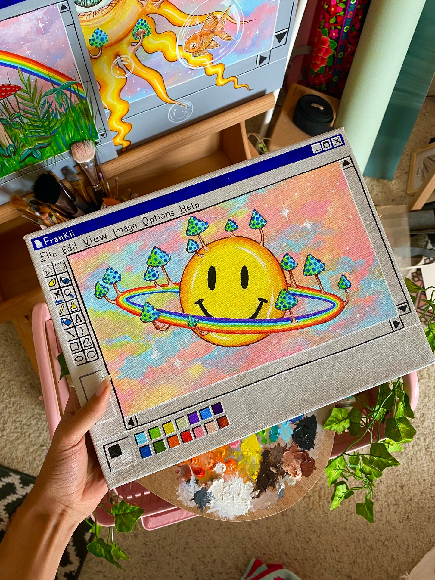 Smiley Saturn Original Paintbox Painting 🙂🪐🎨🌱✨