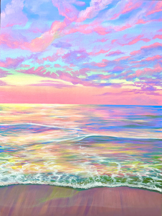 Original Sunset Painting 18x24 Inches 🌸🐚🧚🏽‍♂️🎨