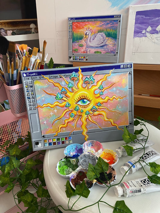 Original Trippy Sun Paint Box Painting 🌞🍄🌿🌈🎨