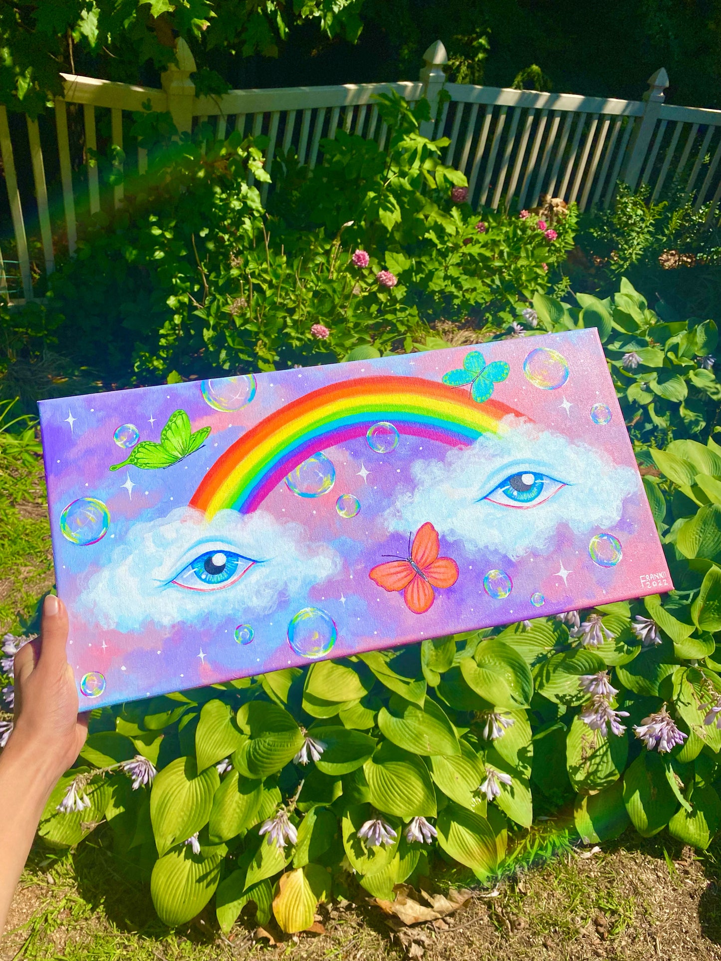 Original Rainbow Acrylic Painting 20x10 inches🌈☮️🌱✨